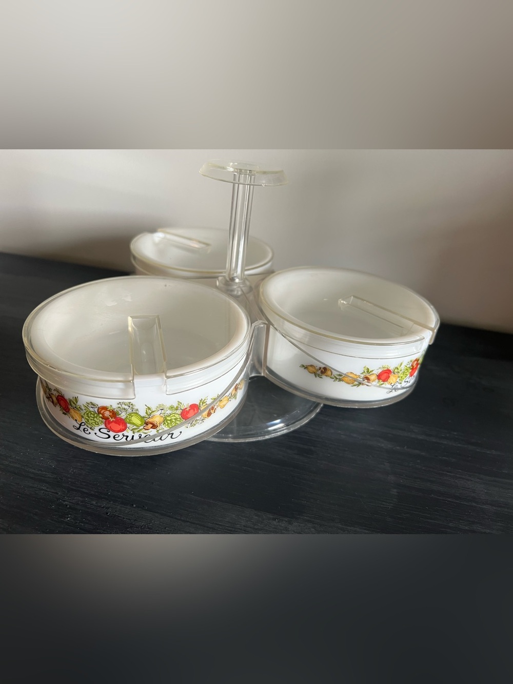 Vintage Gemco Le Serveur Spice of Life Three-Section Condiment Server